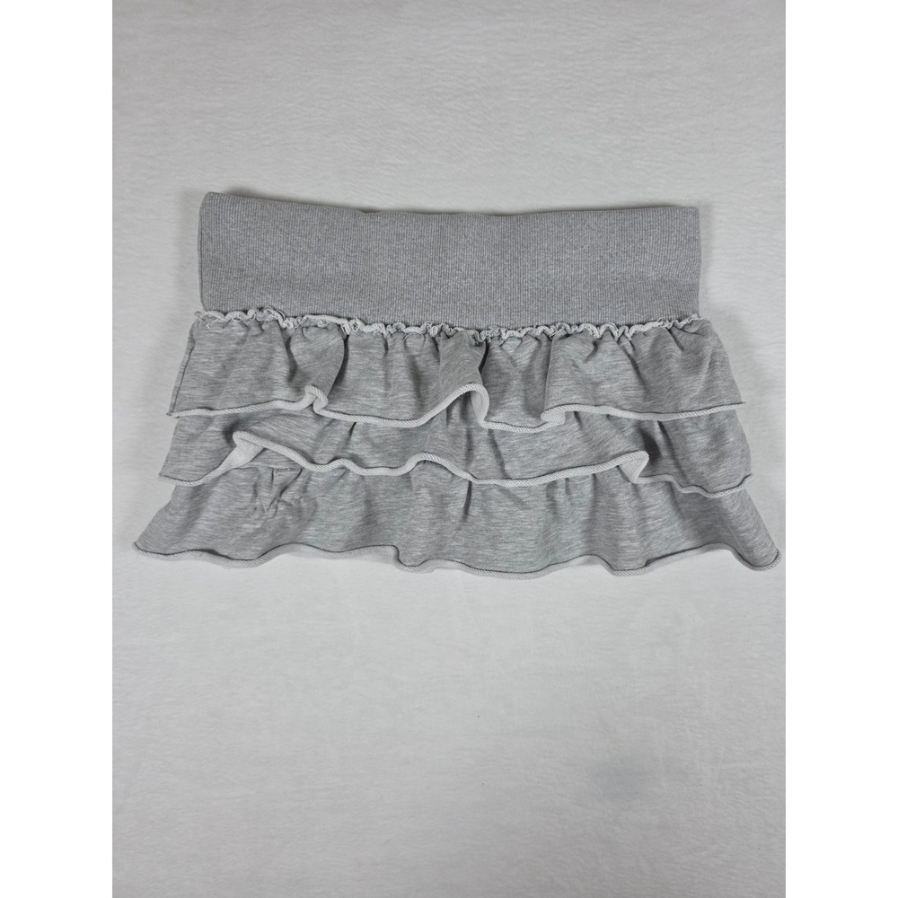 Edikted Martina Ruffle Terry Mini Skirt Tiered Medium Gray Low Rise Y2K
